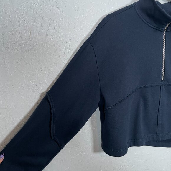 Sweaty Betty Women 12 Navy Blue Revive Lounge Half Zip Pullover Crop Sweatshirt - Picture 4 of 11
